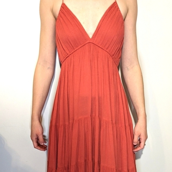 Free People Cosmico Maxi Endless Summer V Neck Sleeveless Dress Gauze Pink Red M - Picture 6 of 13